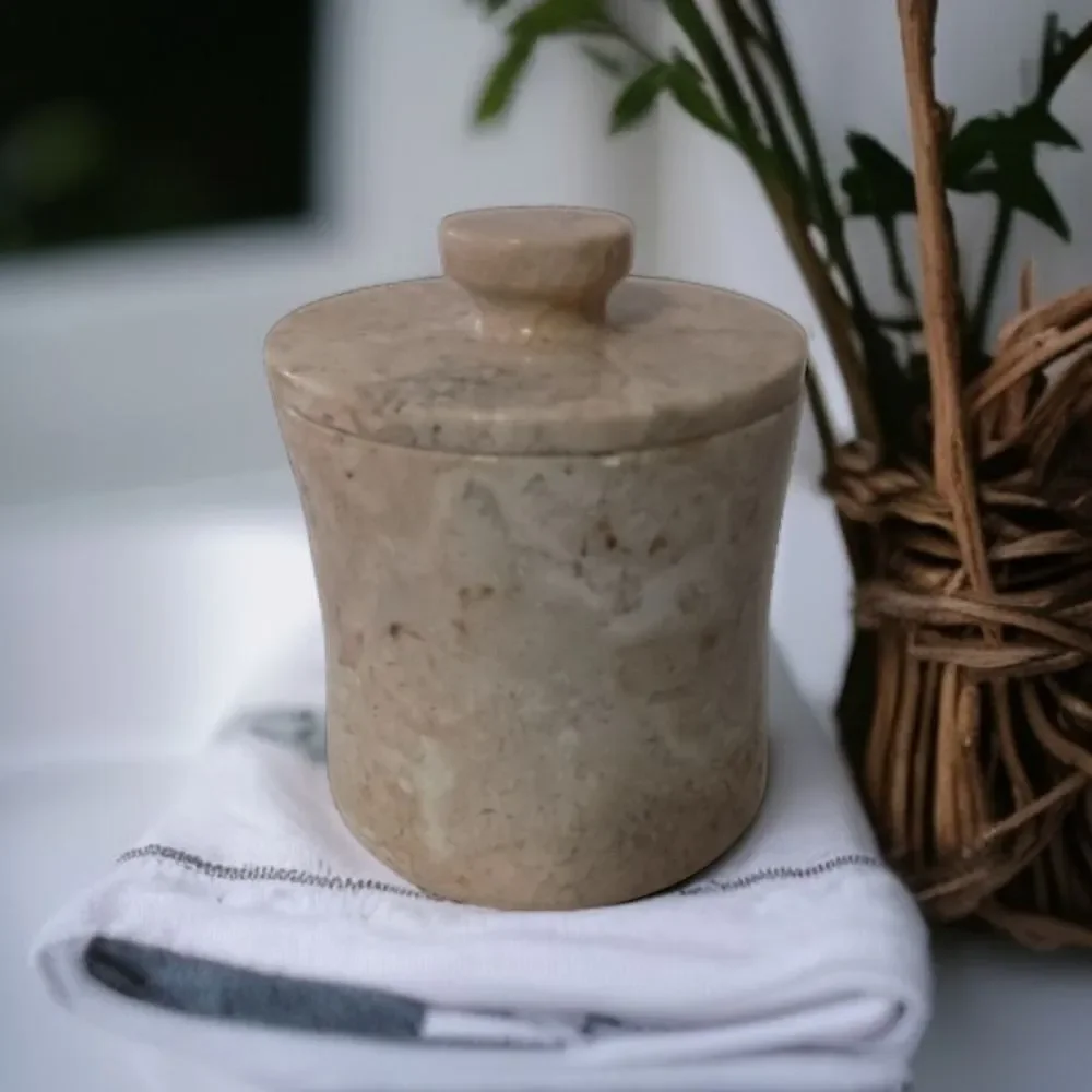 Vintage Travertine Marble Canister Bathroom HEAVY Beige Natural Stone Farmhouse.